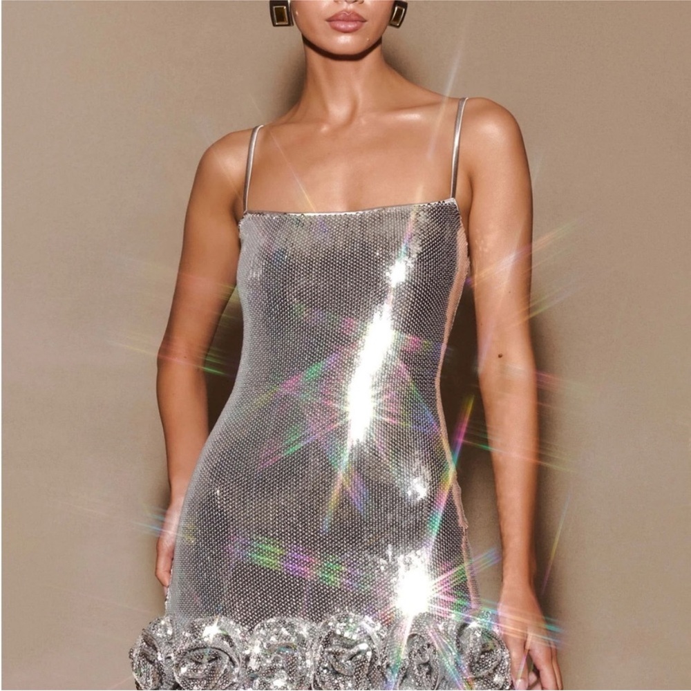 Meshki Faye Silver Sparkle Mini Dress